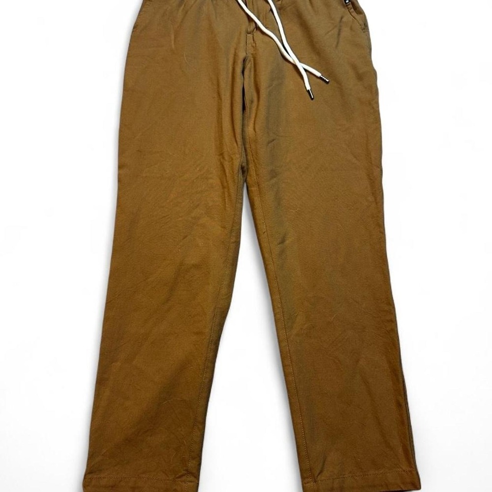 Woolly Merino Wool Canvas Pants Men Medium Brown Elastic Waist Utility Trousers
